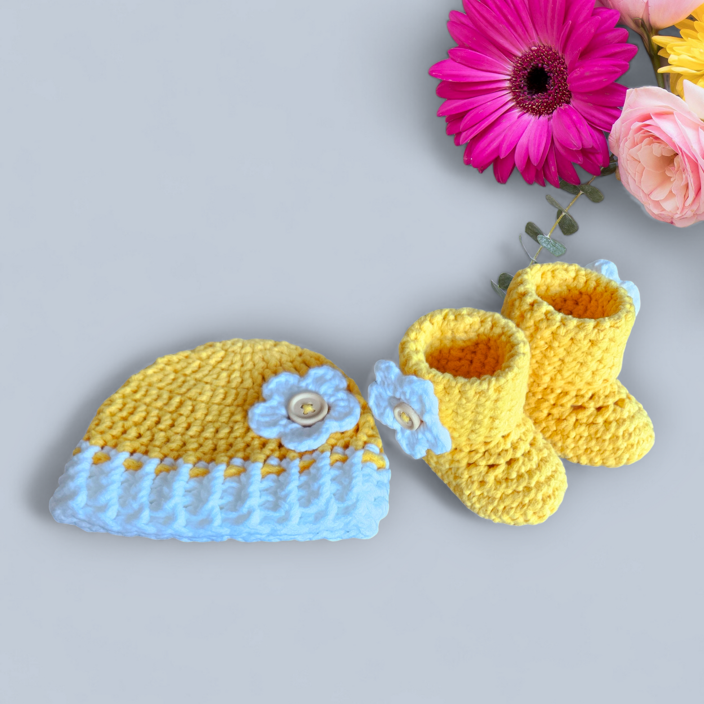 Baby Girl Crochet Beanie/Bootie Set