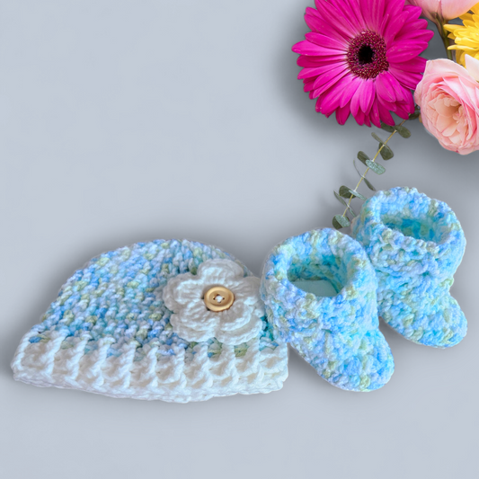 Baby Girl Crochet Beanie/Bootie Set