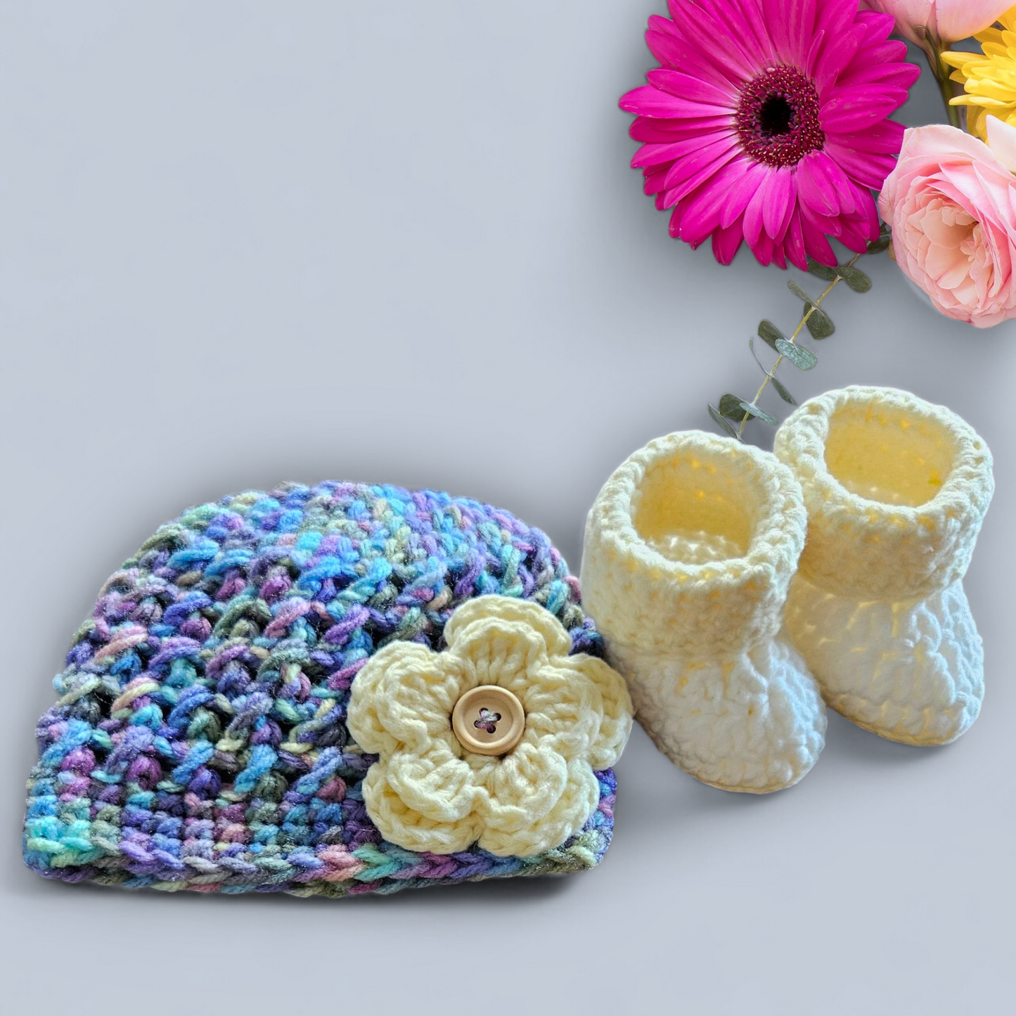 Baby Girl Crochet Beanie/Bootie Set