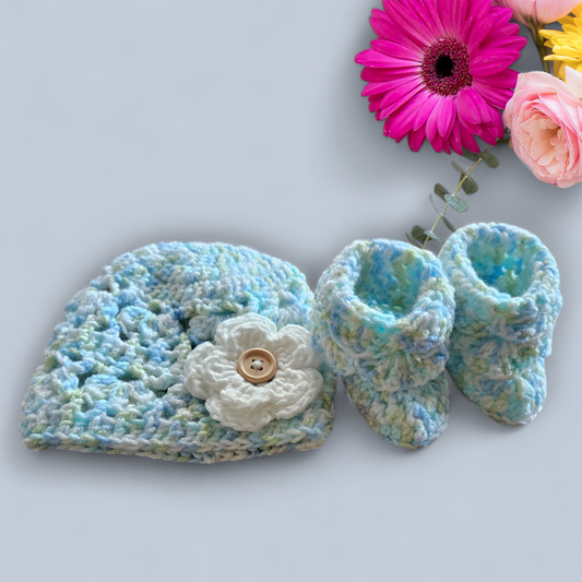 Baby Girl Crochet Beanie/Bootie Set